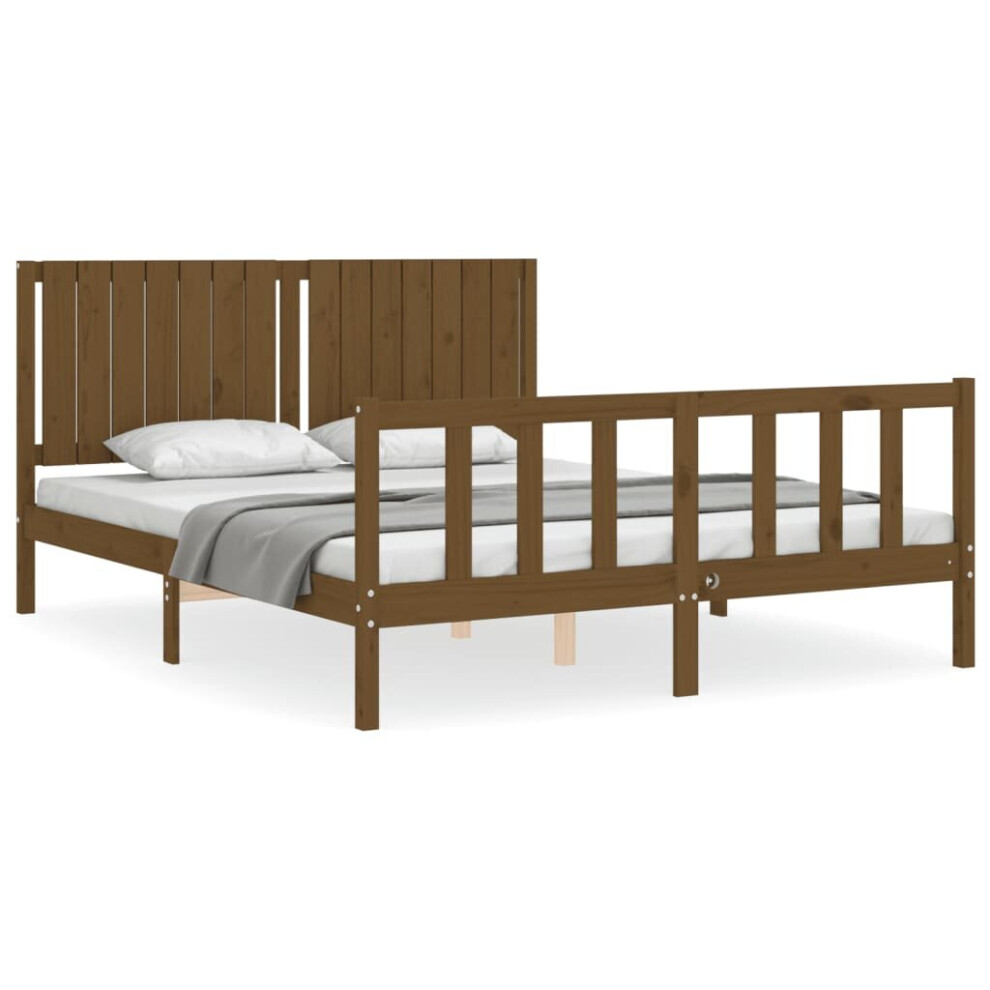 (honey brown, 150 x 200 cm) vidaXL Bed Frame Bed Base Wooden Bed with Headboard White King Size Solid Wood