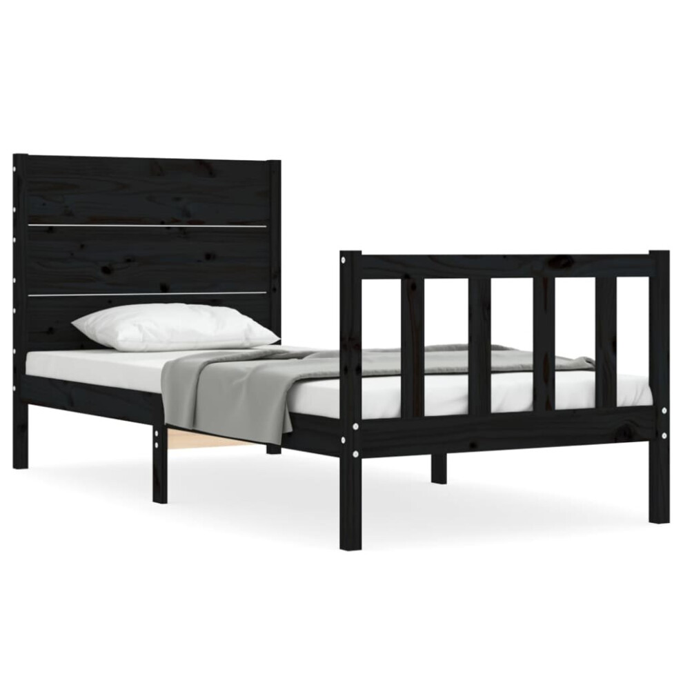 (black, 90 x 190 cm) vidaXL Bed Frame Bed Base Platform Bed with Headboard Grey Single Solid Wood