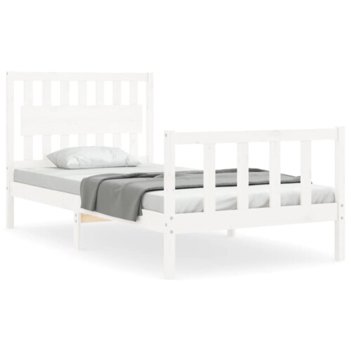 VidaXL (white, 100 x 200 cm) vidaXL Bed Frame Bed Base Platform Bed with Headboard Grey Single Solid Wood 1