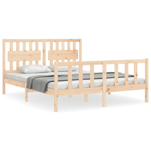 VidaXL (brown, 160 x 200 cm) vidaXL Bed Frame Bed Base Platform Bed with Headboard Grey Single Solid Wood