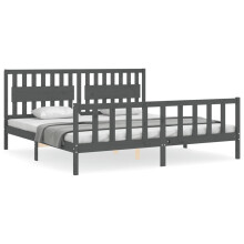 (grey, 200 x 200 cm) vidaXL Bed Frame Bed Base Platform Bed with Headboard Grey Single Solid Wood