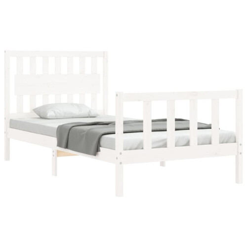 VidaXL (white, 100 x 200 cm) vidaXL Bed Frame Bed Base Platform Bed with Headboard Grey Single Solid Wood 2