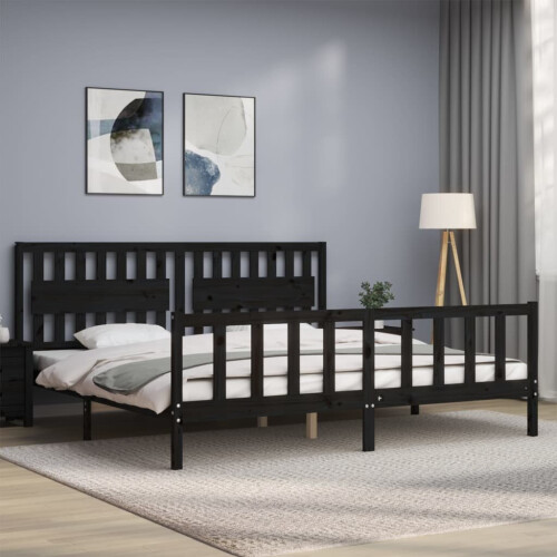 VidaXL (black, 200 x 200 cm) vidaXL Bed Frame Bed Base Platform Bed with Headboard Grey Single Solid Wood 2