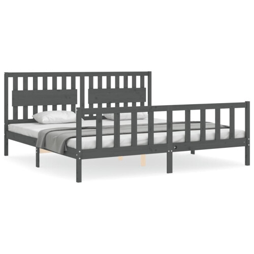VidaXL (grey, 200 x 200 cm) vidaXL Bed Frame Bed Base Platform Bed with Headboard Grey Single Solid Wood 1