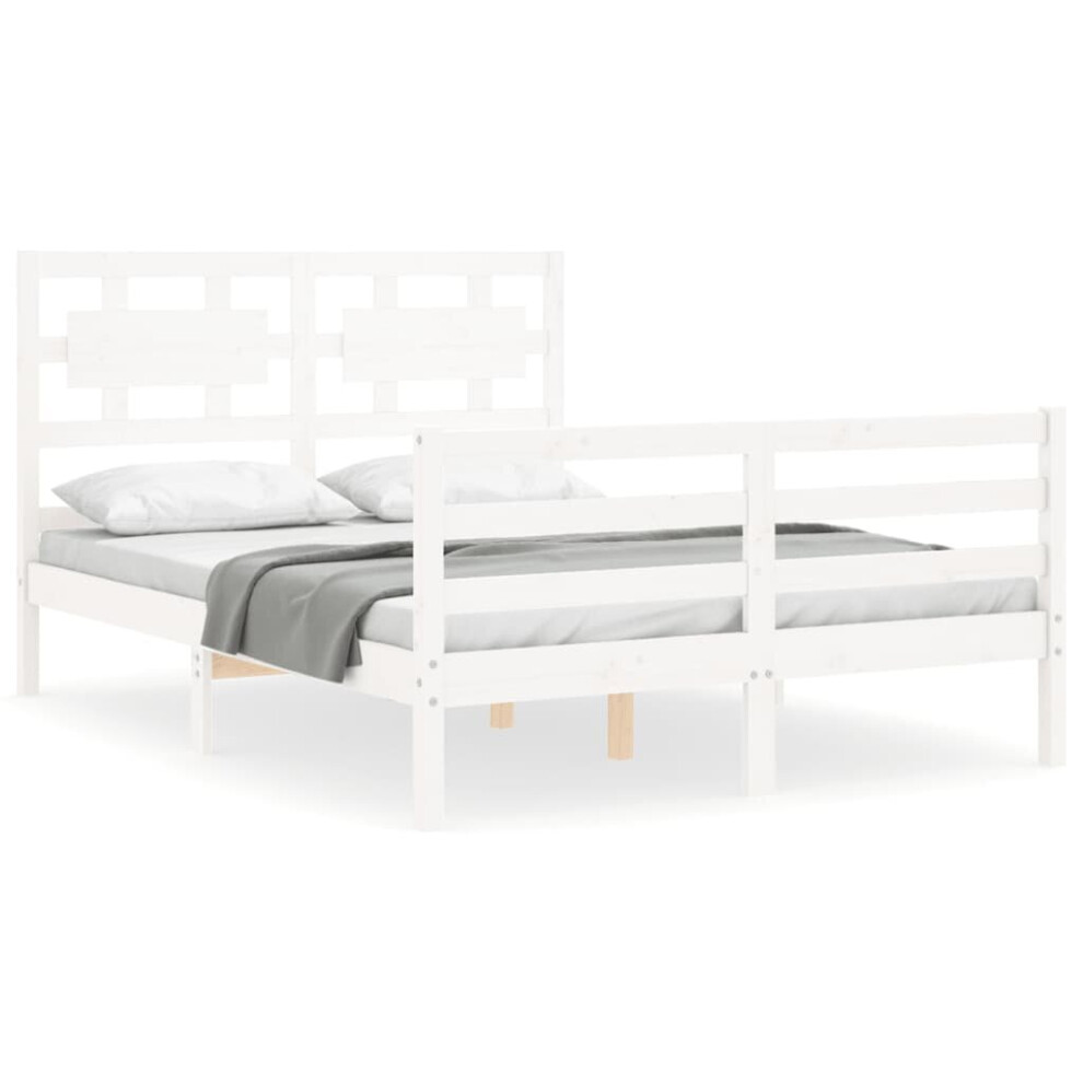 (white, 140 x 200 cm) vidaXL Bed Frame Bed Base Platform Bed with Headboard Small Single Solid Wood