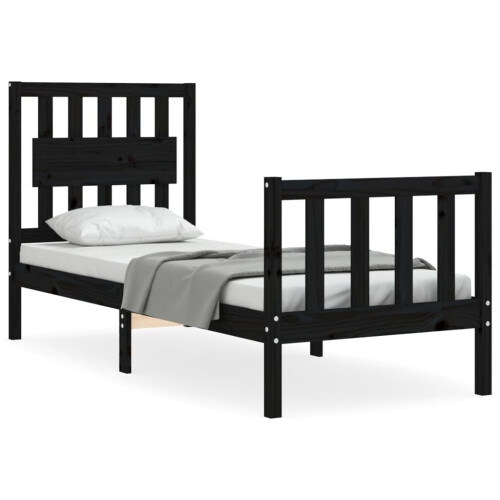 VidaXL (black, 75 x 190 cm) vidaXL Bed Frame Bed Base Platform Bed with Headboard Grey Single Solid Wood 1