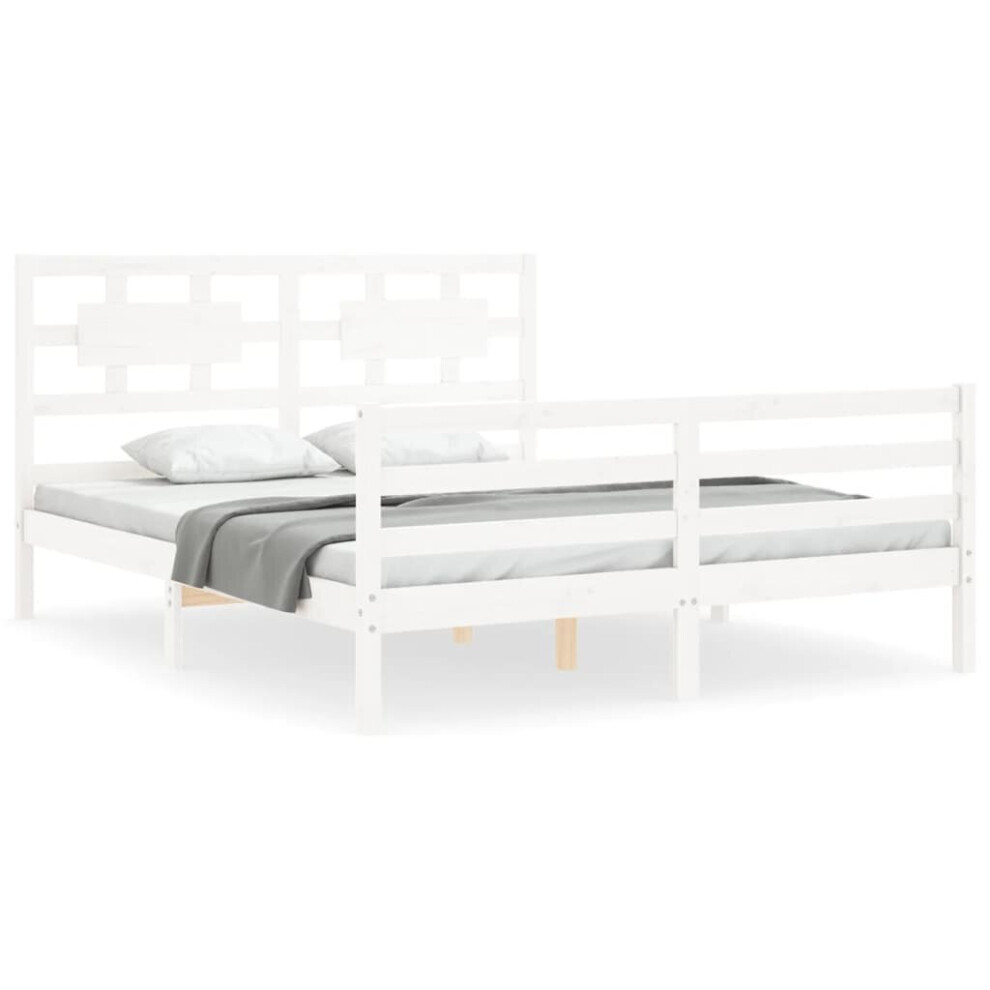 (white, 160 x 200 cm) vidaXL Bed Frame Bed Base Platform Bed with Headboard Small Single Solid Wood