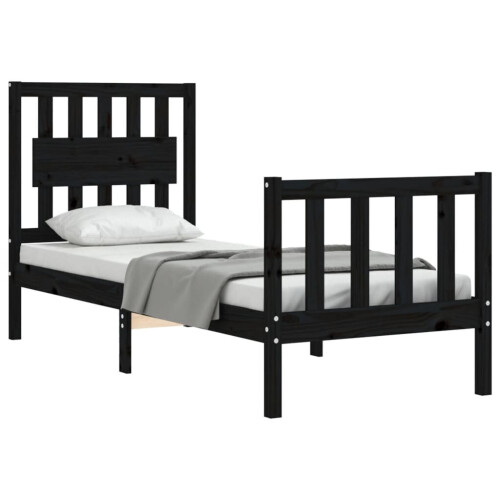 VidaXL (black, 75 x 190 cm) vidaXL Bed Frame Bed Base Platform Bed with Headboard Grey Single Solid Wood 2