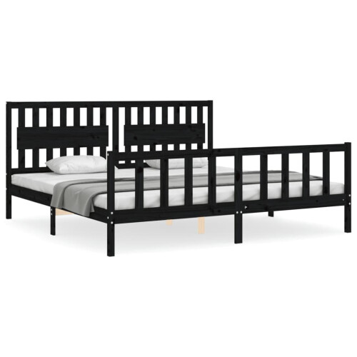 VidaXL (black, 200 x 200 cm) vidaXL Bed Frame Bed Base Platform Bed with Headboard Grey Single Solid Wood