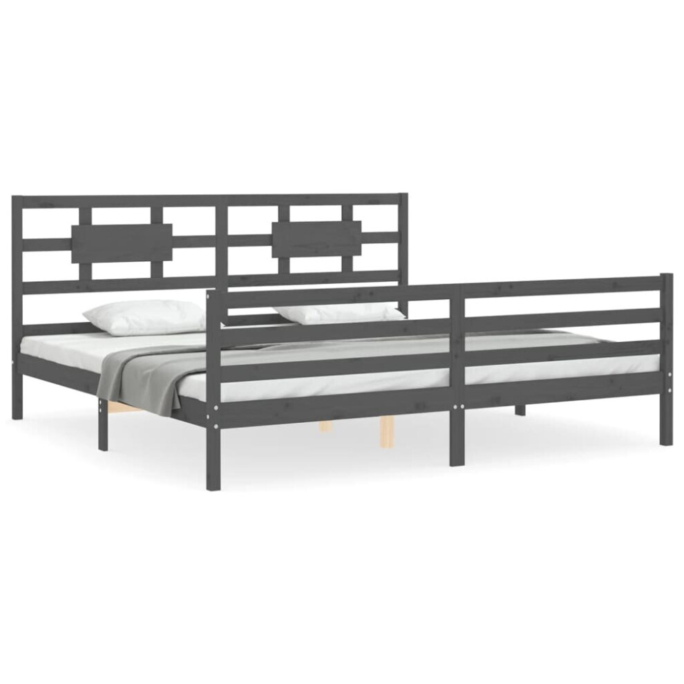 (grey, 200 x 200 cm) vidaXL Bed Frame Bed Base Platform Bed with Headboard Small Single Solid Wood