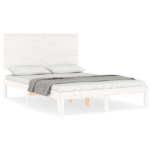 (white, 140 x 190 cm) vidaXL Bed Frame Bed Base Platform Bed with Headboard White Single Solid Wood