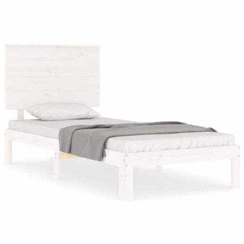 VidaXL (white, 100 x 200 cm) vidaXL Bed Frame Bed Base Platform Bed with Headboard White Single Solid Wood