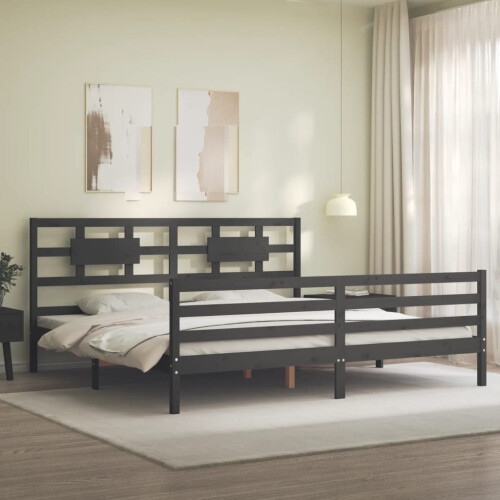 VidaXL (grey, 200 x 200 cm) vidaXL Bed Frame Bed Base Platform Bed with Headboard Small Single Solid Wood 2