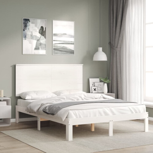 VidaXL (white, 120 x 200 cm) vidaXL Bed Frame Bed Base Platform Bed with Headboard White Single Solid Wood 2