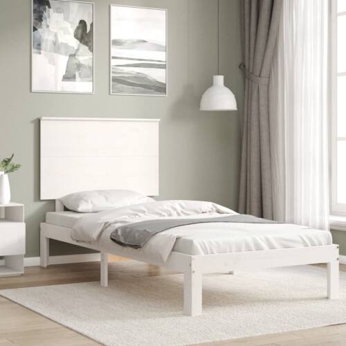 VidaXL (white, 90 x 200 cm) vidaXL Bed Frame Bed Base Platform Bed with Headboard White Single Solid Wood 2
