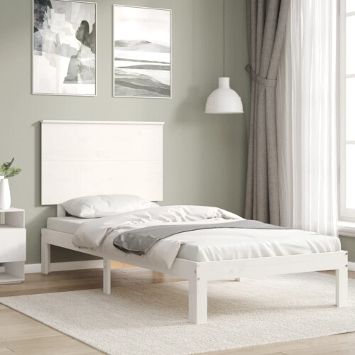 VidaXL (white, 100 x 200 cm) vidaXL Bed Frame Bed Base Platform Bed with Headboard White Single Solid Wood 2