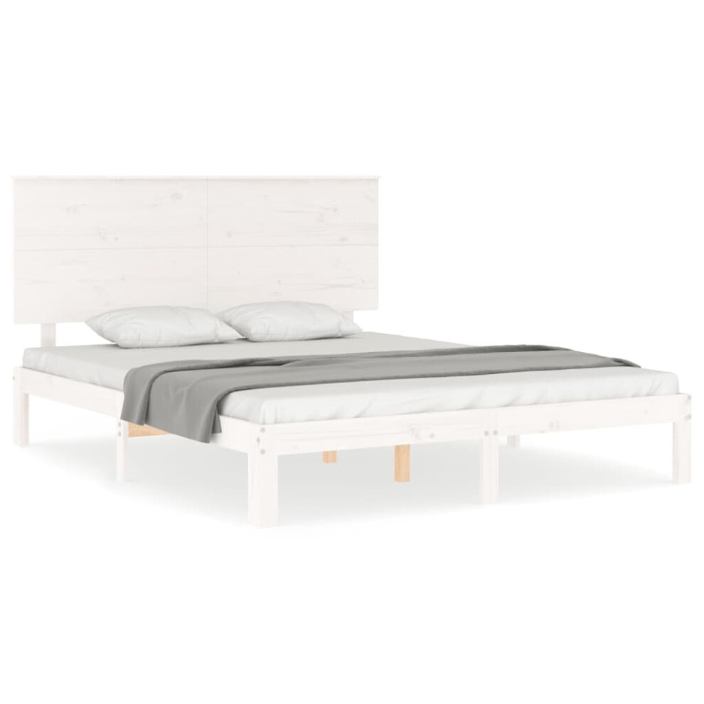 (white, 150 x 200 cm) vidaXL Bed Frame Bed Base Platform Bed with Headboard White Single Solid Wood