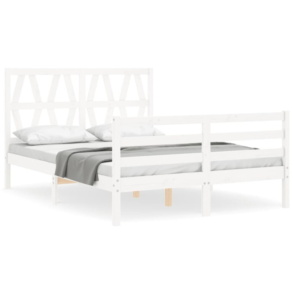 (white, 140 x 190 cm) vidaXL Bed Frame Platform Bed with Headboard White Small Double Solid Wood