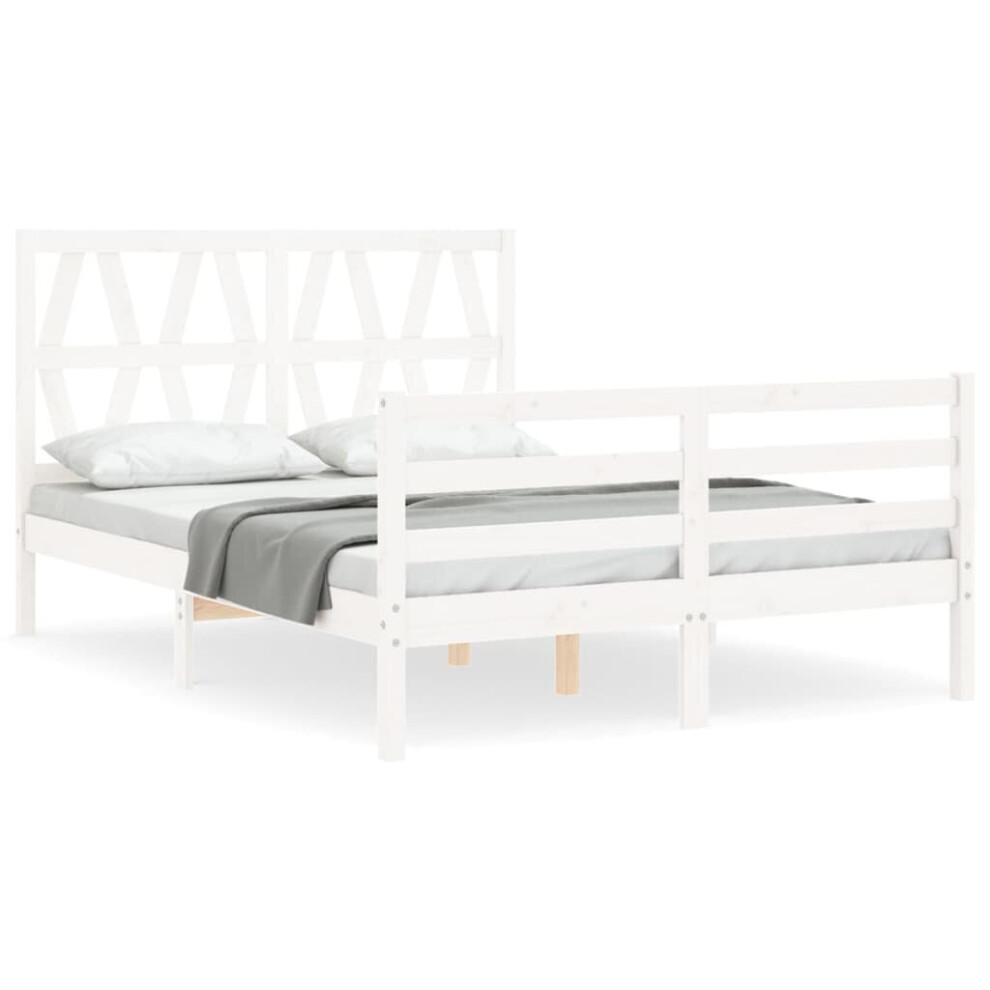 (white, 140 x 200 cm) vidaXL Bed Frame Platform Bed with Headboard White Small Double Solid Wood