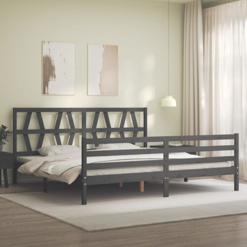 VidaXL (grey, 200 x 200 cm) vidaXL Bed Frame Platform Bed with Headboard White Small Double Solid Wood 2