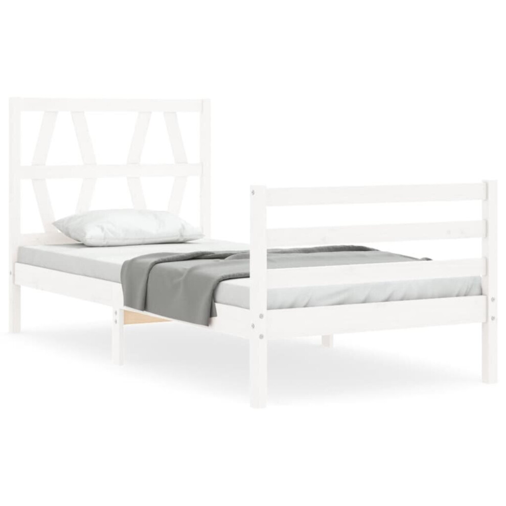 (white, 90 x 190 cm) vidaXL Bed Frame Platform Bed with Headboard White Small Double Solid Wood