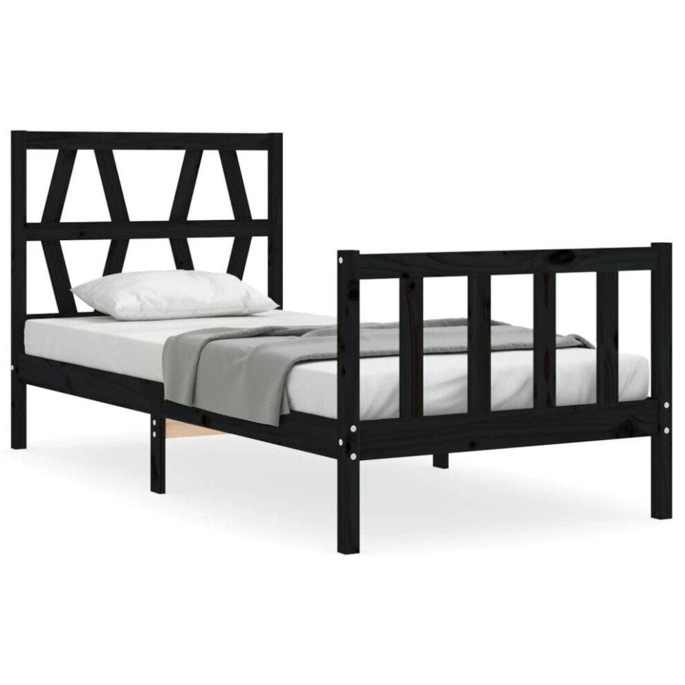 (black, 90 X 190 cm) vidaXL Bed Frame Platform Bed With Headboard Black Small Single Solid Wood