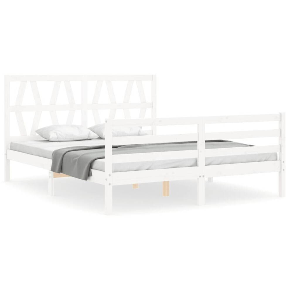 (white, 150 x 200 cm) vidaXL Bed Frame Platform Bed with Headboard White Small Double Solid Wood