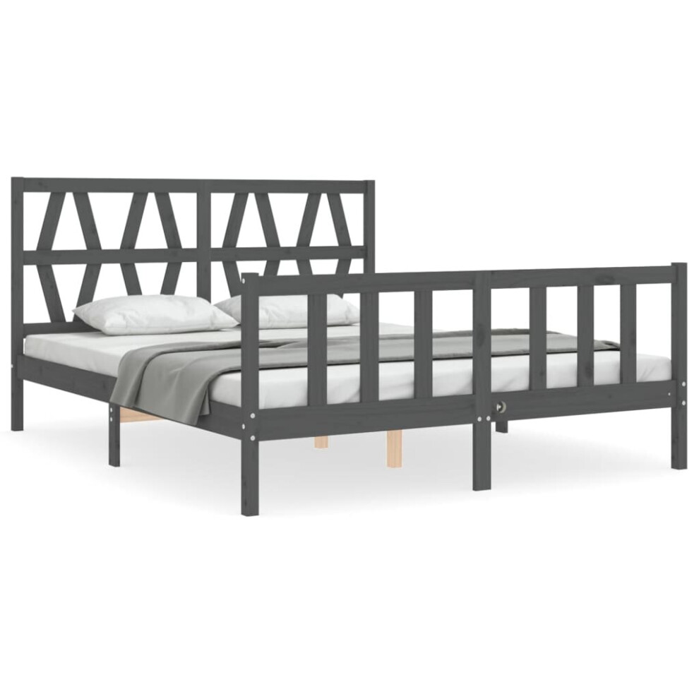 (grey, 150 x 200 cm) vidaXL Bed Frame Platform Bed with Headboard Black Small Single Solid Wood