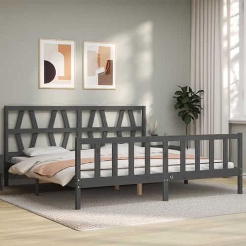 VidaXL (grey, 200 x 200 cm) vidaXL Bed Frame Platform Bed with Headboard Black Small Single Solid Wood 2