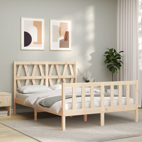 VidaXL (brown, 140 x 200 cm) vidaXL Bed Frame Platform Bed with Headboard Black Small Single Solid Wood 2