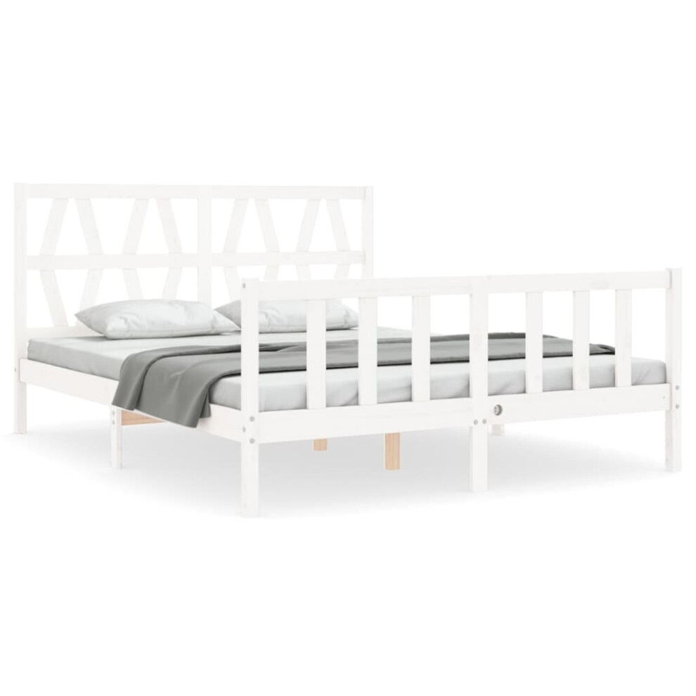 (white, 150 x 200 cm) vidaXL Bed Frame Platform Bed with Headboard Black Small Single Solid Wood