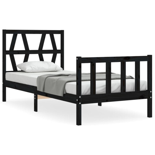 VidaXL (black, 75 x 190 cm) vidaXL Bed Frame Platform Bed with Headboard Black Small Single Solid Wood