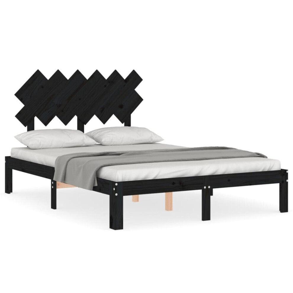 (black, 135 x 190 cm) vidaXL Bed Frame Bed Base Wooden Platform Bed with Headboard Double Solid Wood