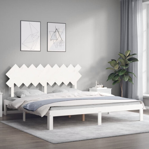 VidaXL (white, 180 x 200 cm) vidaXL Bed Frame Bed Base Wooden Platform Bed with Headboard Double Solid Wood 2