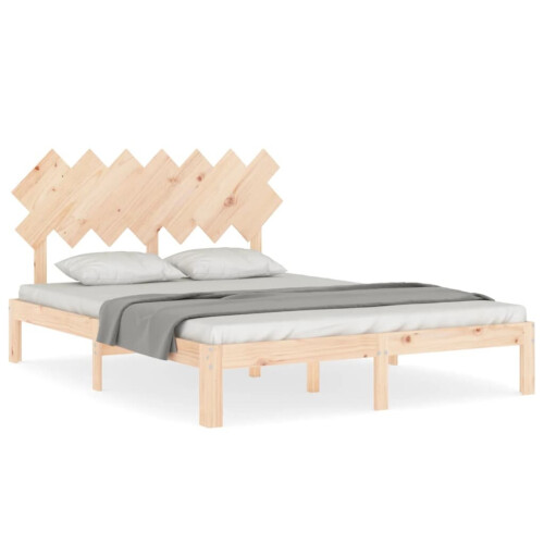 VidaXL (brown, 150 x 200 cm) vidaXL Bed Frame Bed Base Wooden Platform Bed with Headboard Double Solid Wood 1