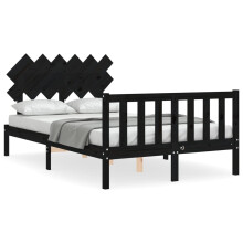 (black, 135 x 190 cm) vidaXL Bed Frame Bed Base Platform Bed with Headboard Small Single Solid Wood