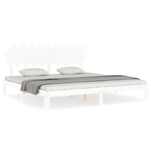 VidaXL (white, 200 x 200 cm) vidaXL Bed Frame Bed Base Wooden Platform Bed with Headboard Double Solid Wood