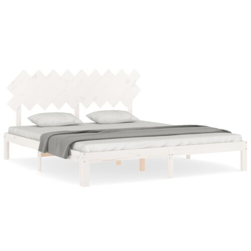 VidaXL (white, 180 x 200 cm) vidaXL Bed Frame Bed Base Wooden Platform Bed with Headboard Double Solid Wood