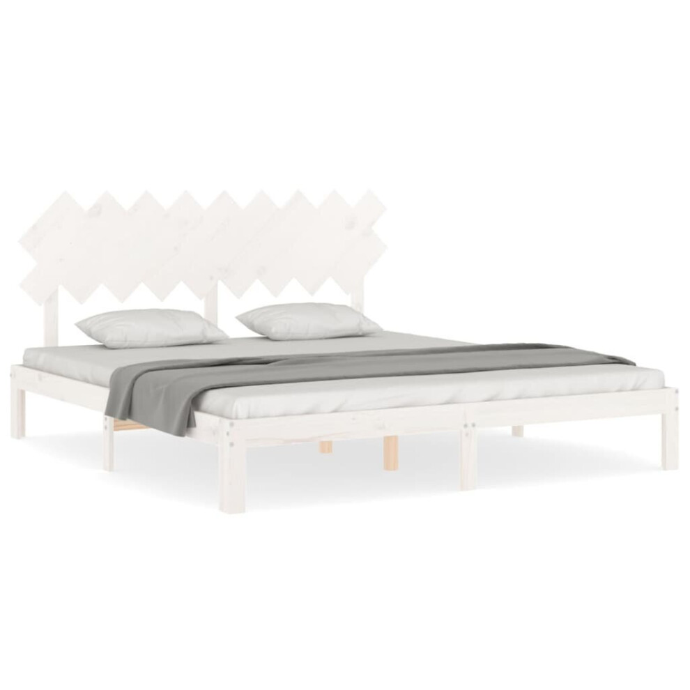 Vidaxl (White, 180 X 200 Cm) Bed Frame Bed Base Wooden Platform Bed With Headboard Double Solid Wood