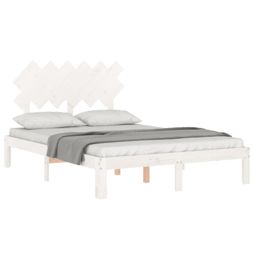 VidaXL (white, 135 x 190 cm) vidaXL Bed Frame Bed Base Wooden Platform Bed with Headboard Double Solid Wood 2