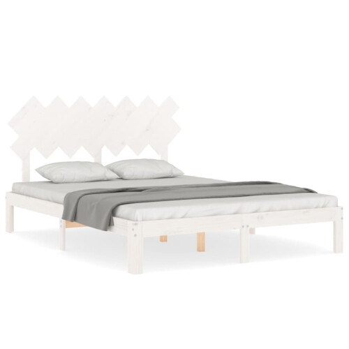 VidaXL (white, 140 x 190 cm) vidaXL Bed Frame Bed Base Wooden Platform Bed with Headboard Double Solid Wood 1