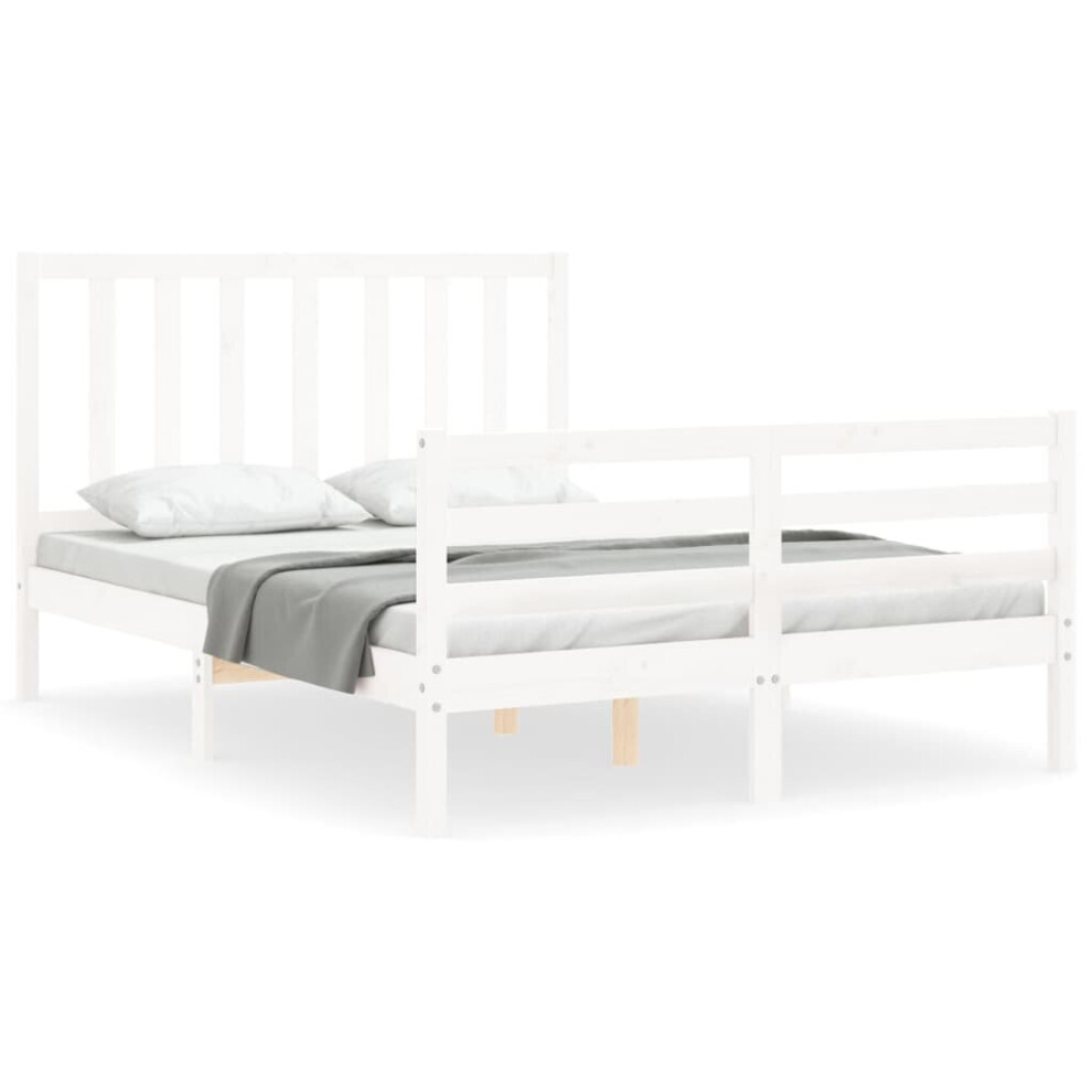 (white, 140 x 190 cm) vidaXL Bed Frame Bed Base Platform Bed with Headboard Small Double Solid Wood