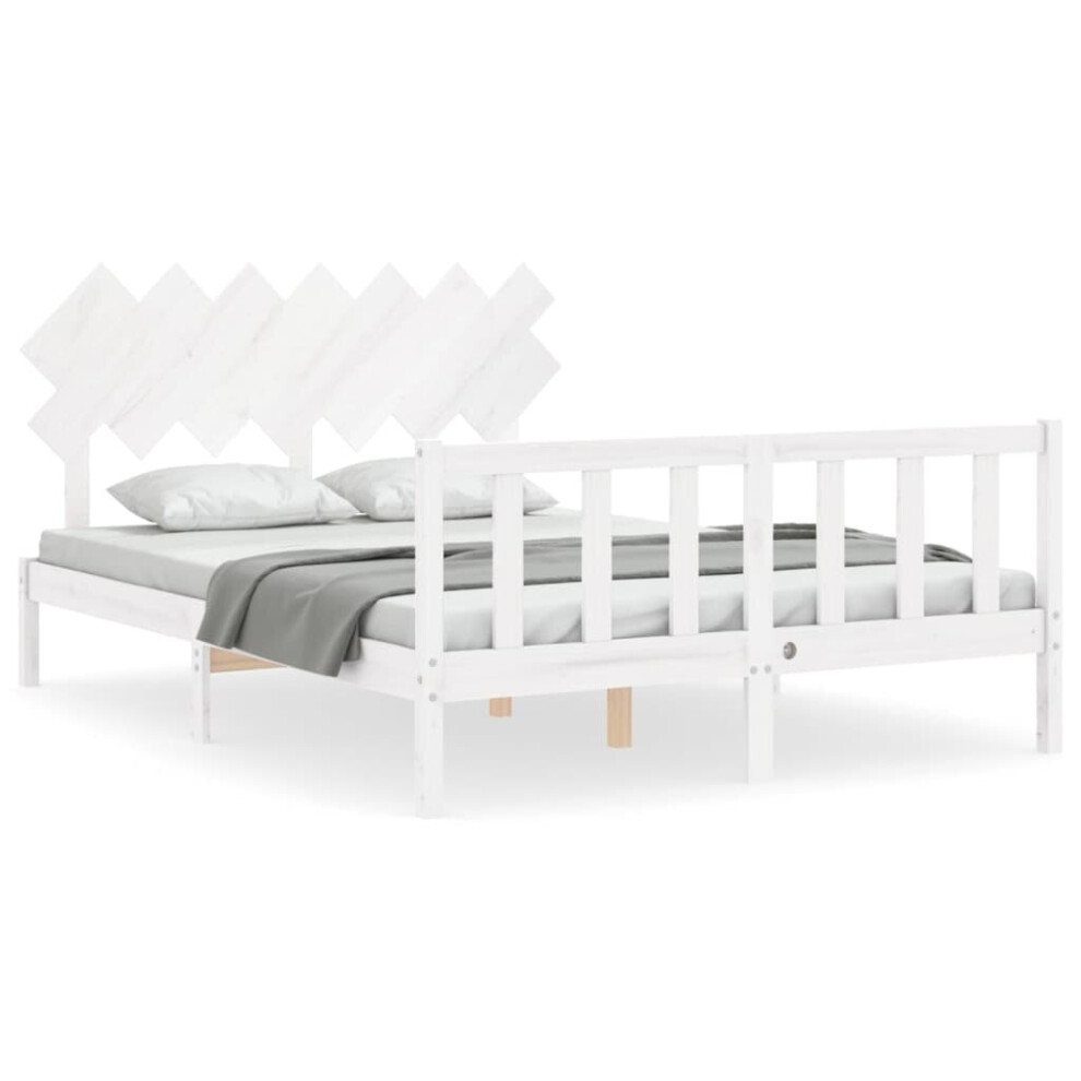 (white, 150 X 200 cm) vidaXL Bed Frame Bed Base Platform Bed With Headboard Small Single Solid Wood