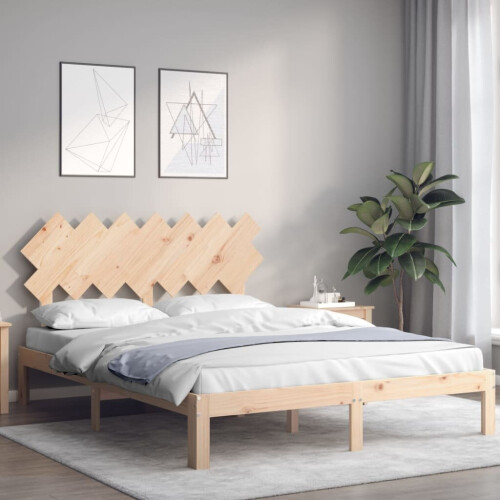 VidaXL (brown, 150 x 200 cm) vidaXL Bed Frame Bed Base Wooden Platform Bed with Headboard Double Solid Wood 2