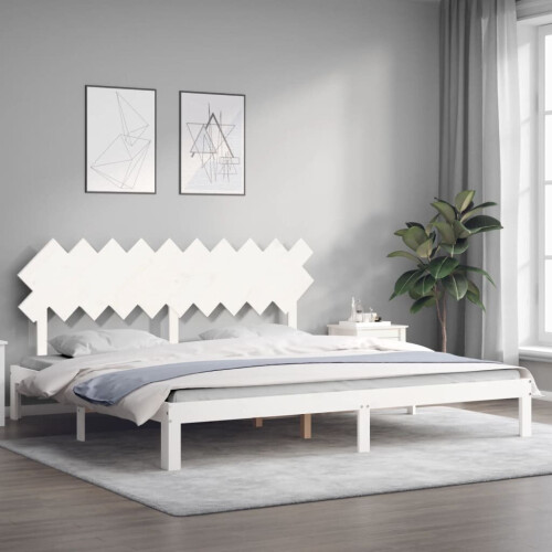 VidaXL (white, 200 x 200 cm) vidaXL Bed Frame Bed Base Wooden Platform Bed with Headboard Double Solid Wood 2
