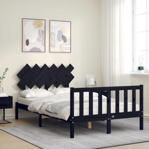 VidaXL (black, 135 x 190 cm) vidaXL Bed Frame Bed Base Platform Bed with Headboard Small Single Solid Wood 2