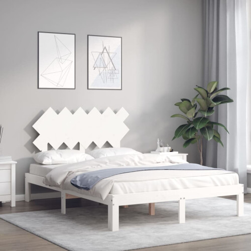 VidaXL (white, 120 x 200 cm) vidaXL Bed Frame Bed Base Wooden Platform Bed with Headboard Double Solid Wood 2