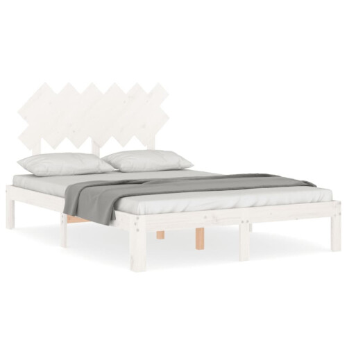 VidaXL (white, 135 x 190 cm) vidaXL Bed Frame Bed Base Wooden Platform Bed with Headboard Double Solid Wood