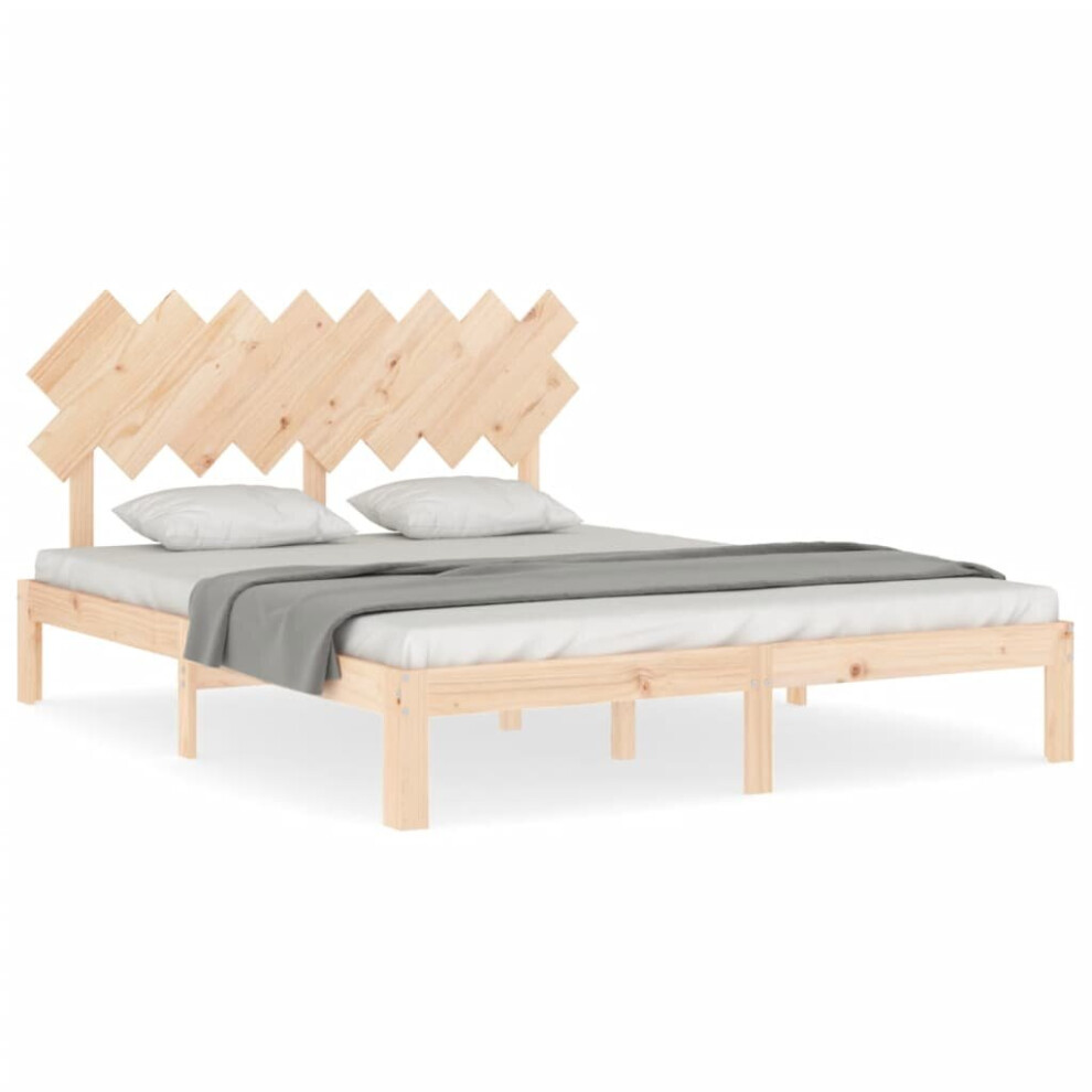 Vidaxl (Brown, 160 X 200 Cm) Bed Frame Bed Base Wooden Platform Bed With Headboard Double Solid Wood