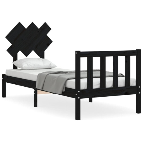 VidaXL (black, 75 x 190 cm) vidaXL Bed Frame Bed Base Platform Bed with Headboard Small Single Solid Wood